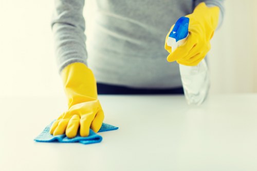 Cleaning a kitchen and cupboards during a move in clean in Finsburypark
